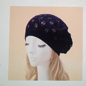 Knit Slouchy Beanie Hat - Women Accessories Navy Blue